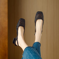 Damen Slingback Sandalen mit geflochtenem Design und elegantem Blockabsatz WW