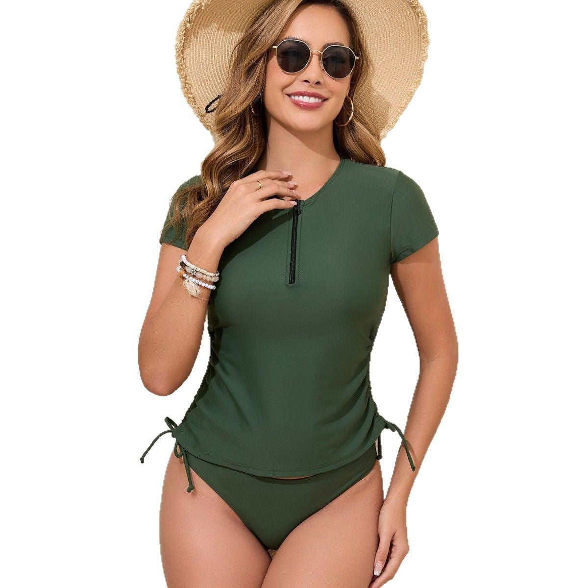 Damen Sport-Badeanzug-Set mit kurzem Oberteil und seitlichen Raffungen WW