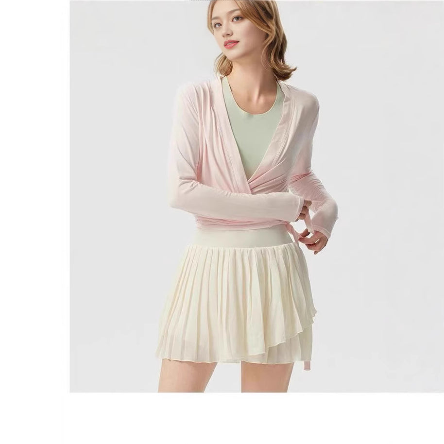 Damen sportliche Langarmjacke mit Wickeldesign und elastischem Bund WW