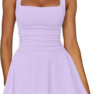 Damen Skaterkleid mit Raffung und breiten Trägern WW