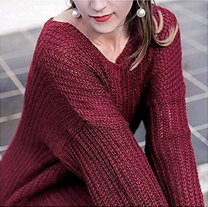 Damen Grobstrick Pullover mit weitem Schnitt und Rundhalsausschnitt W&W Mode