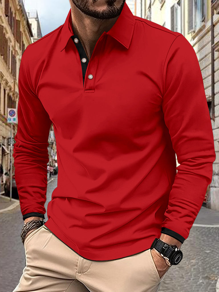 Herren Langarm Poloshirt mit stilvollem Kragen und eleganten Knopfdetails WW