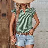 Damen Bluse mit Rüschendetails und Gestreiftem Muster WW