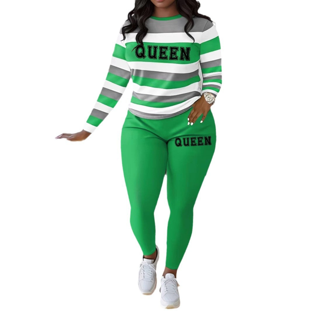 Damen Sportliches Zweiteiler-Set mit gestreiftem Oberteil und leggings WW