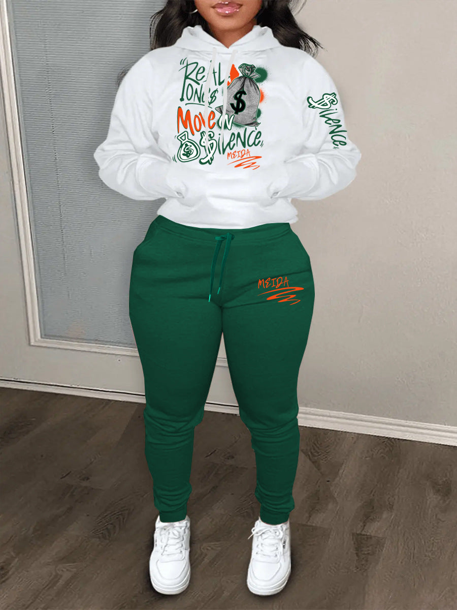 Damen Sportliches Hoodie und Jogginghose Set mit kreativem Schriftzug WW