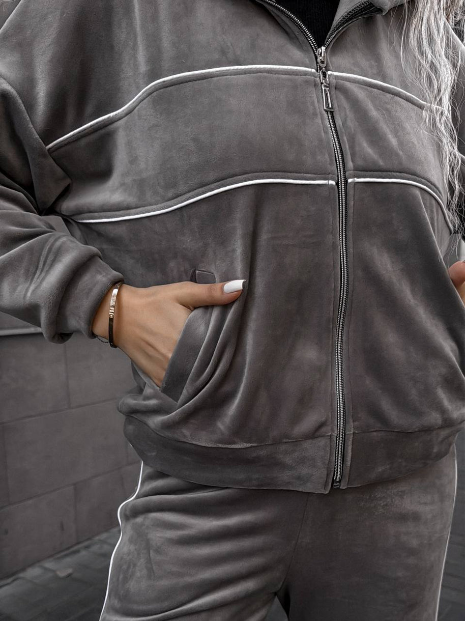 Damen Sportliches Fleece-Set mit Reißverschluss und Kapuze WW