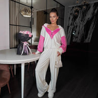 Damen Sportliches Fleece-Loungewear-Set mit hohem Stehkragen und farblich abgestimmten Akzenten WW