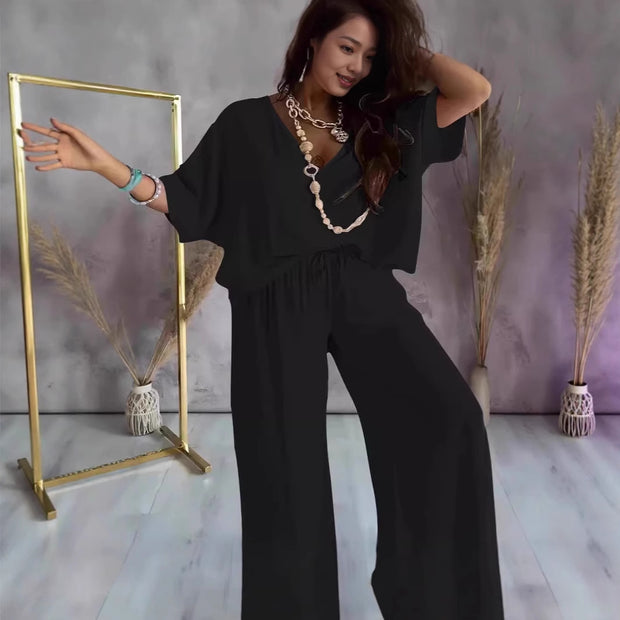 Damen Bequeme Loungewear Kombination mit weit geschnittenem Oberteil und elastischem Bund WW