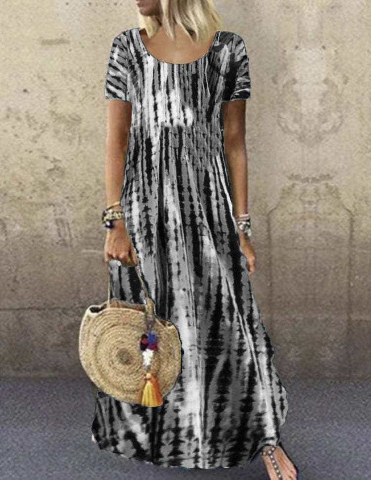 WW | Kurzarm Gemustertes Maxikleid