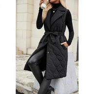 Damen Steppweste mit Taillengürtel und schickem Kragen WW