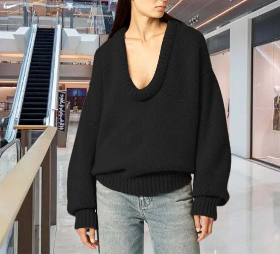 Damen Strickpullover mit V-Ausschnitt und lässigem Schnitt WW