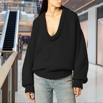 Damen Strickpullover mit V-Ausschnitt und lässigem Schnitt WW