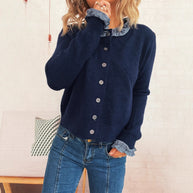 Damen Strickjacke mit abnehmbaren Kragen und Knopfdetails WW