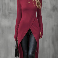 Damen asymmetrisches Longshirt mit eleganter Wickeloptik WW