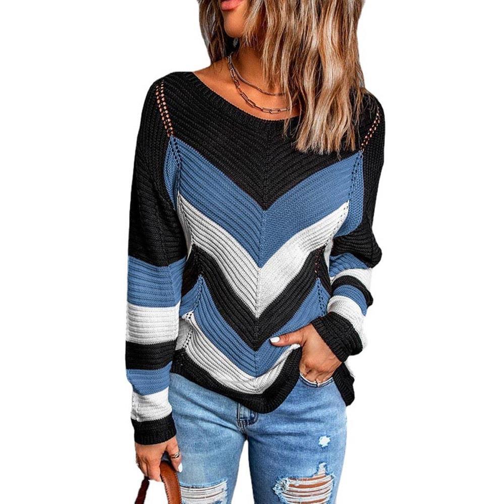 Damen Grobstrick Pullover mit Chevron-Muster WW