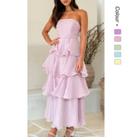 Damen Maxi-Rüschenkleid mit trägerlosem Design und fließendem Rock WW