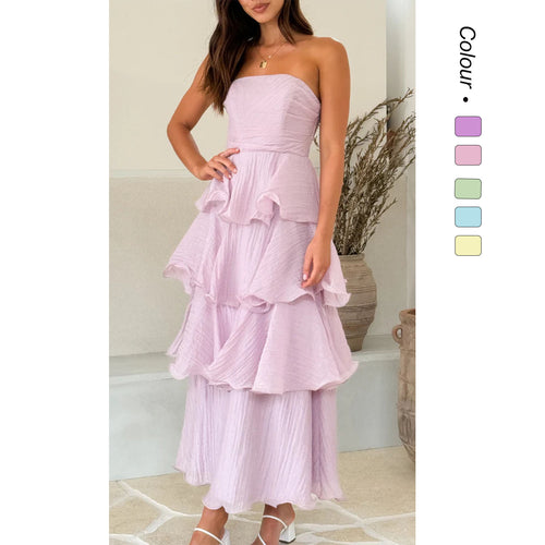 Damen Maxi-Rüschenkleid mit trägerlosem Design und fließendem Rock WW