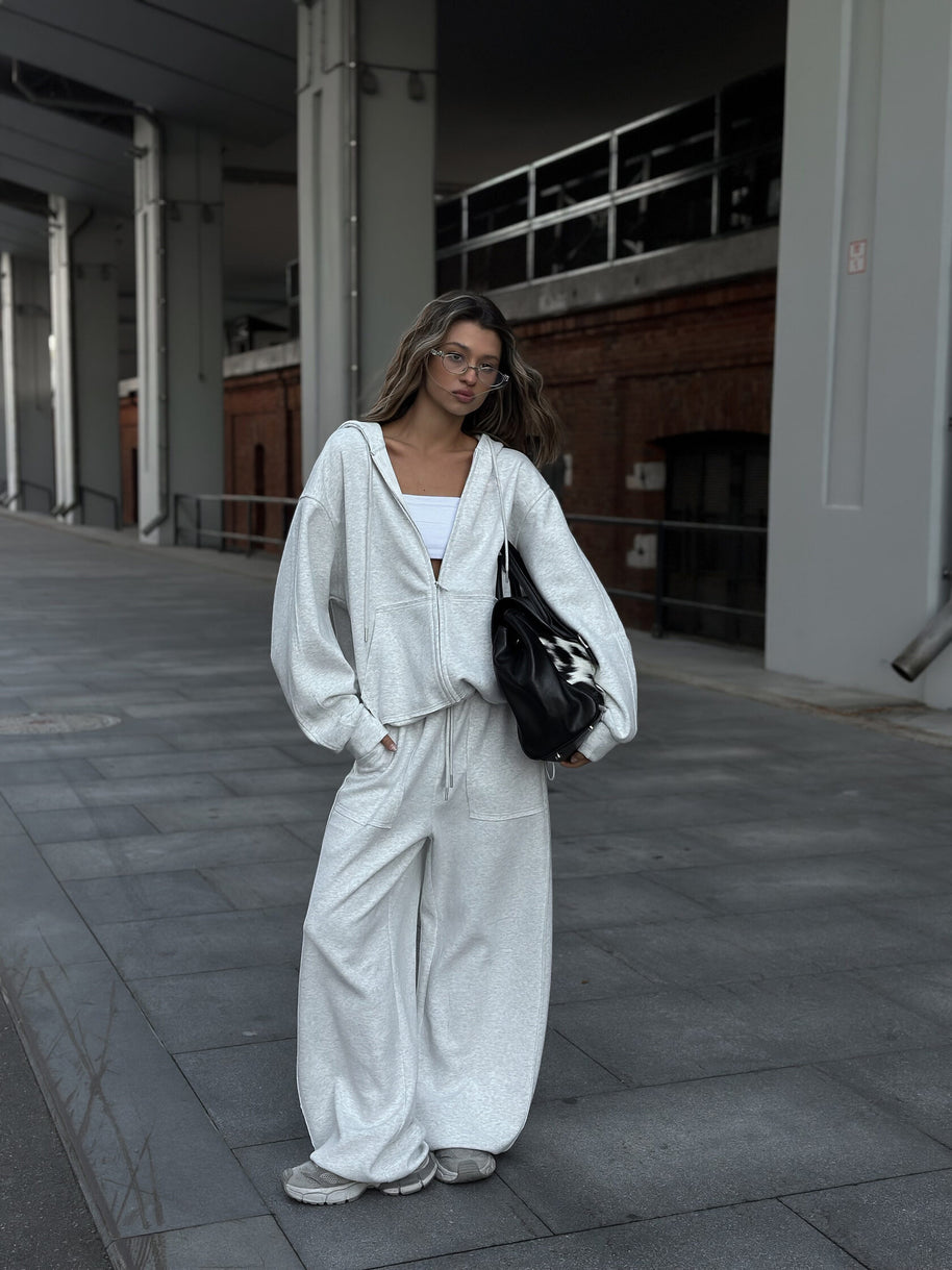 Damen bequeme und lässige Kapuzenjacke mit weitem Schnitt und passenden Jogginghosen WW