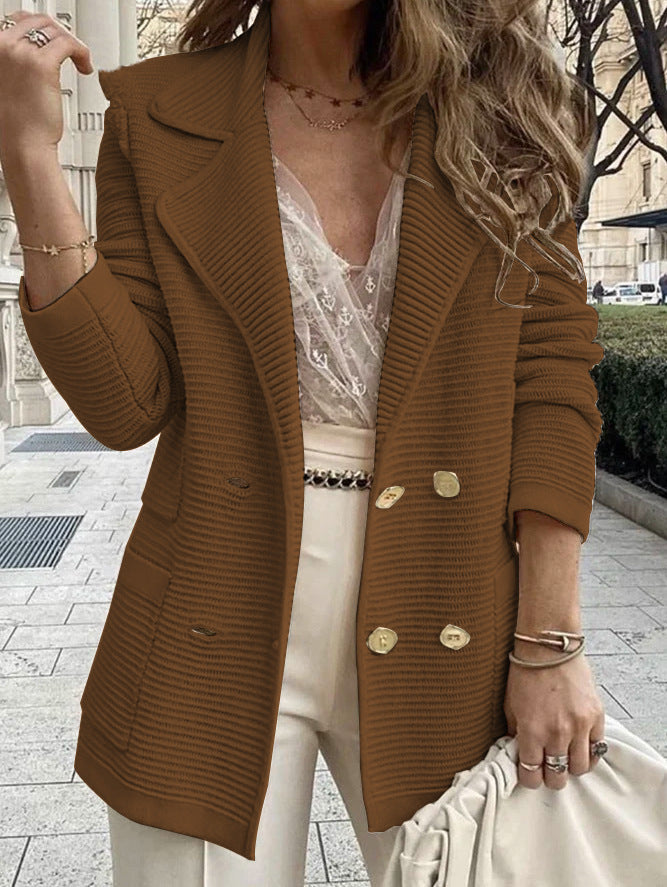 Damen Strickblazer mit doppelter Knopfleiste und eleganter Textur WW