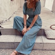 Damen Oversized Jumpsuit mit Puffärmeln und elastischem Taillenbund WW