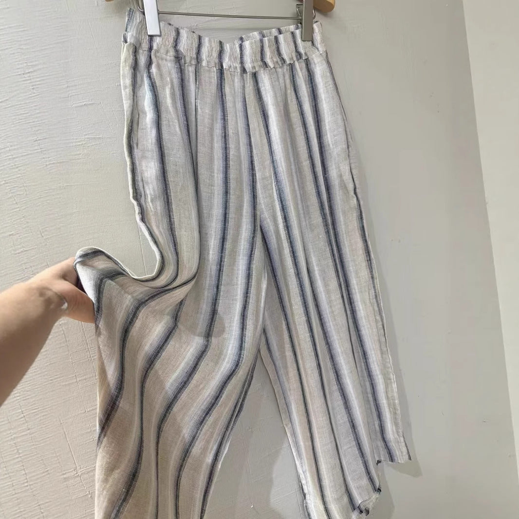 Damen Relaxed Fit Gestreifte Leinen Culottes WW