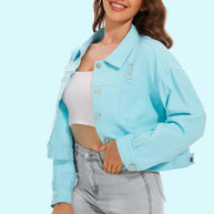 Damen Jeansjacke im lässigen Crop-Style mit fransigen Details WW