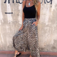 Damen weit geschnittene Palazzohose mit leopardenmuster WW