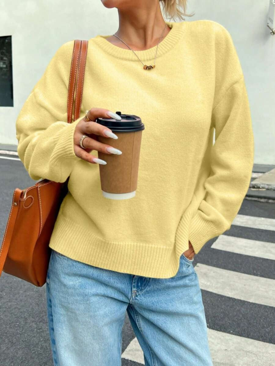 Damen Bequemer Pullover aus feiner Strickqualität mit zeitlosem Rundhalsausschnitt WW