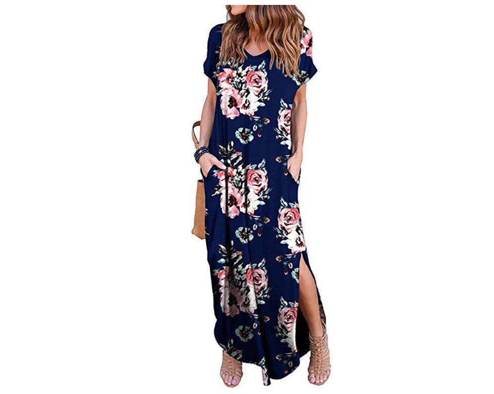 Damen Floral Maxi Kleid mit seitlichen Schlitzen WW