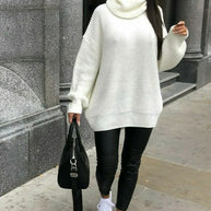 Damen Oversized Pulli mit hohem Kragen und Struktur WW