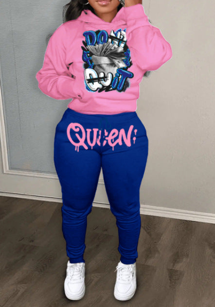 Damen Sportliches Hoodie und Jogginghose Set mit grafischem Motiv WW