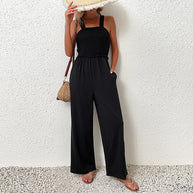 Damen Wildleder Jumpsuit mit schmalem Gummibund und eleganten Trägern WW