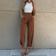 Damen Hochtaillen Hose mit eleganten Falten und praktischen Taschen WW