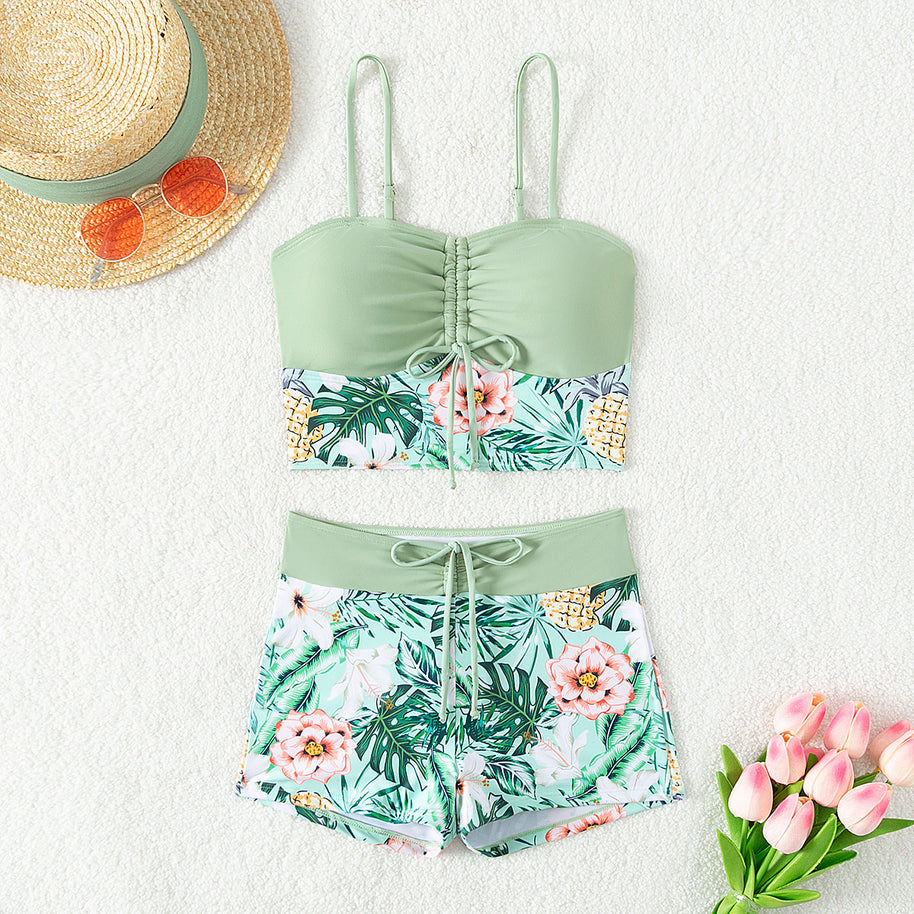 Damen Bikini-Set mit Raffung und edlem Blumendruck WW