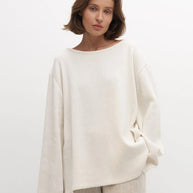 Damen Relaxed Fit Pullover mit tiefem Rundhalsausschnitt und weiten Ärmeln WW