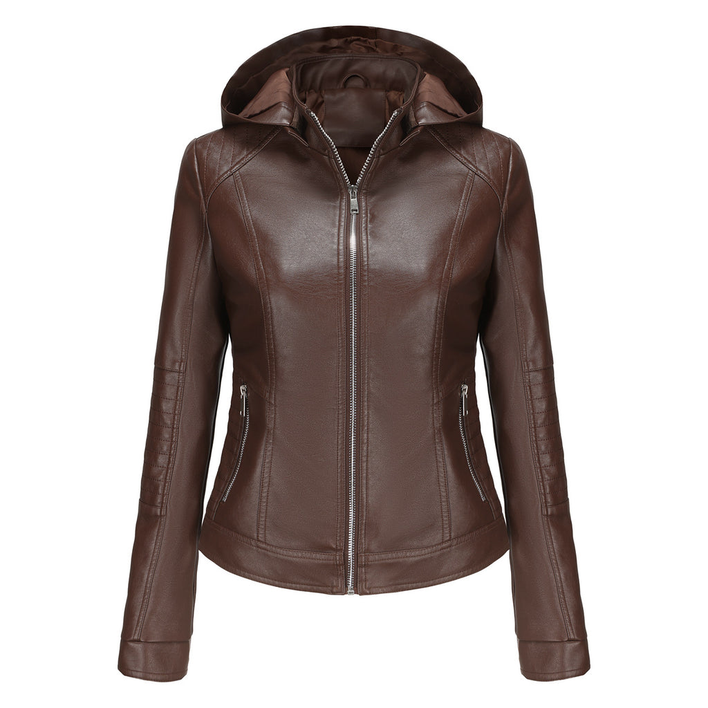Damen Kapuzenjacke aus hochwertigem Kunstleder WW
