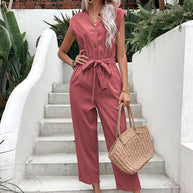 Damen Jumpsuit mit elegantem Knopfverschluss und schickem Taillengürtel WW