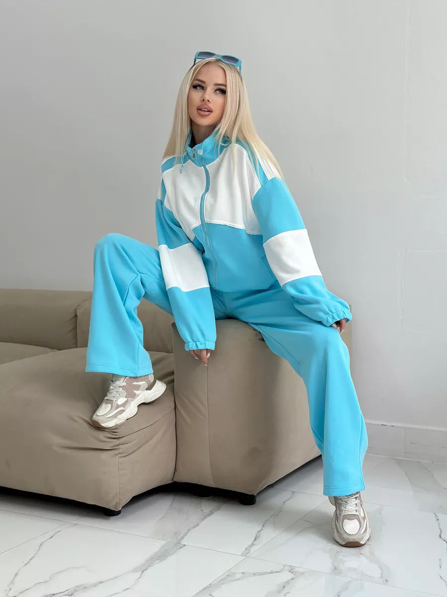 Damen sportliches Zweiteiler-Set mit hochschließendem Reißverschluss und weichem Material WW