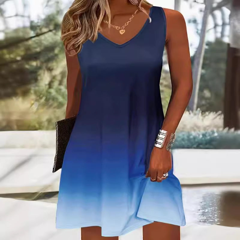 Damen Sommerliches V-Ausschnitt Kleid im modischen Ombre-Design WW