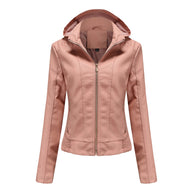 Damen stilvolle Kunstlederjacke mit hochabschließendem Kragen und elastischen Bündchen WW