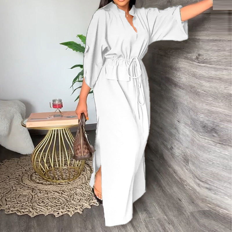 Damen Maxikleid mit Taillierung und offenem Kragen W&W Mode