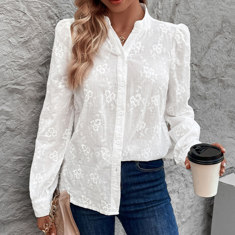 Damen Bluse mit elegantem floralem Lochmuster WW