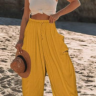 Damen bequeme Palazzo-Hose mit elastischem Bündchen und seitlichen Taschen WW