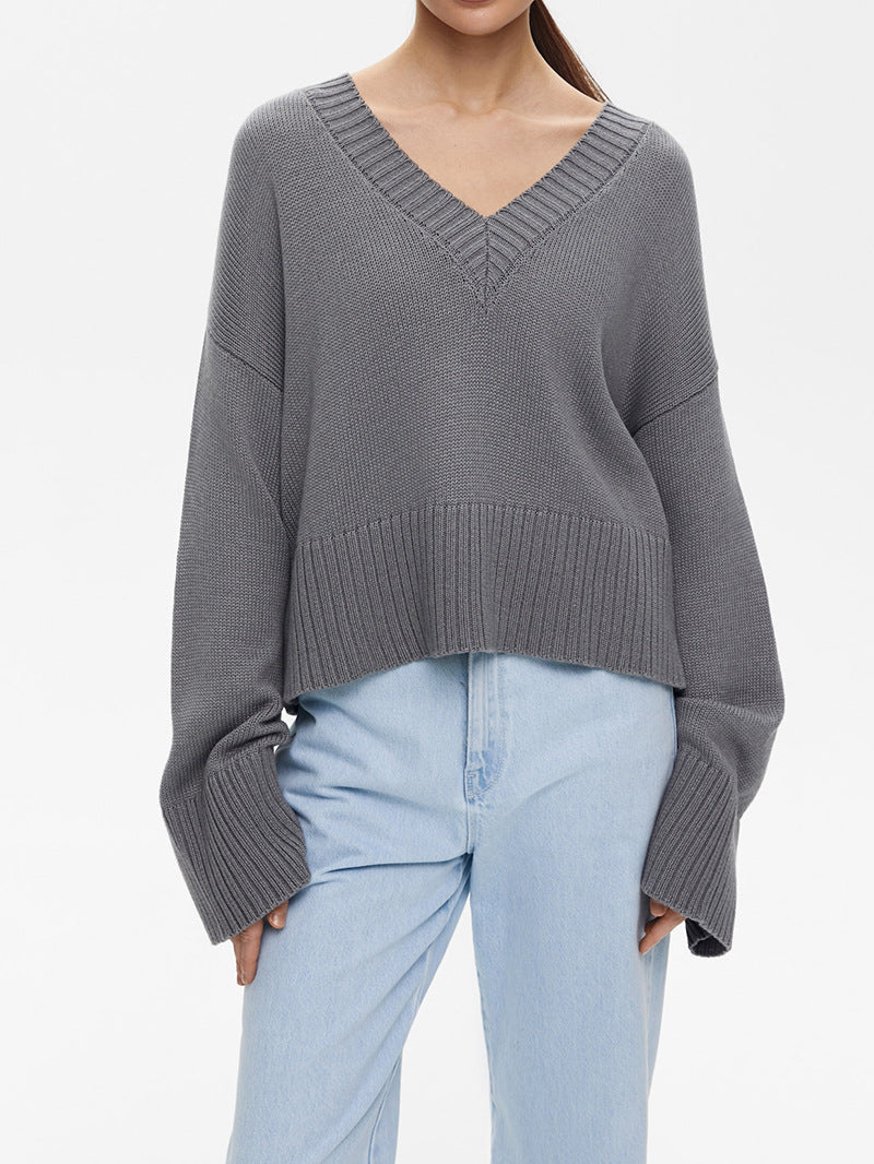 Damen Strickpullover mit tiefem V-Ausschnitt und lässigem Schnitt WW