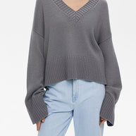 Damen Strickpullover mit tiefem V-Ausschnitt und lässigem Schnitt WW