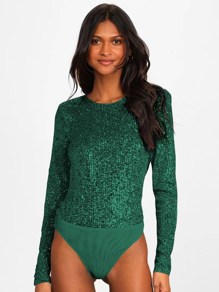 Damen Glitzernder Body mit langen Ärmeln und elegantem Design WW