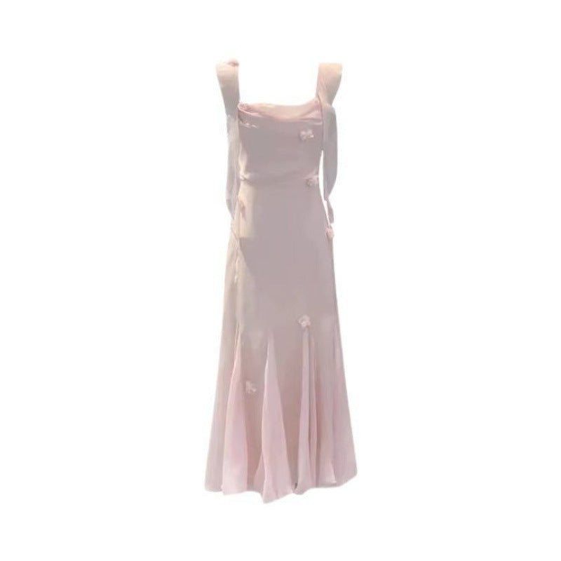 Damen Elegante Lange Slipkleid mit Floralverzierungen WW