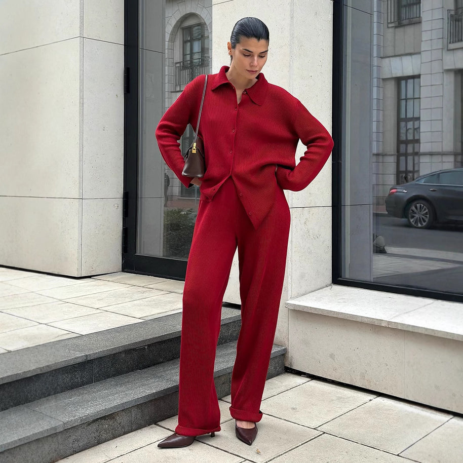 Damen Bequemes Strick-Ensemble aus weicher Baumwolle WW