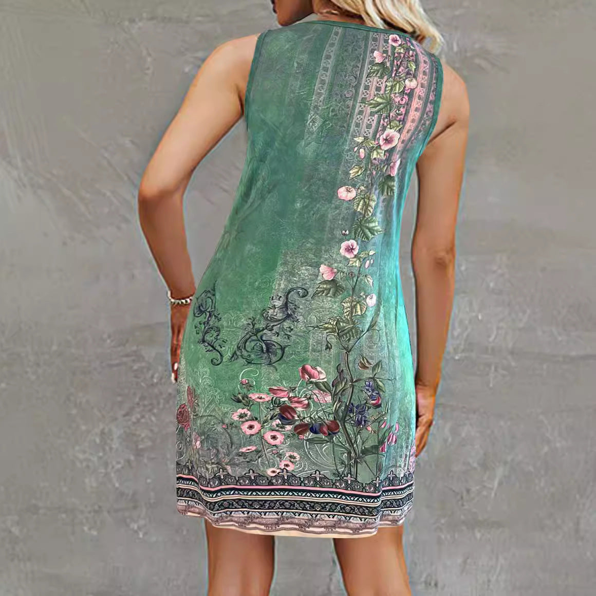 Damen ärmelloses Sommerkleid mit floralen Details und asymmetrischem Saum WW