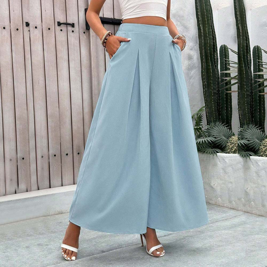 Damen weite Palazzo-Hose mit eleganten Falten und hohem Bund W&W
